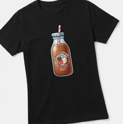 Kawaii chocolate milk bottle t-shirt with playful text and cute design — printed on a women's shirt