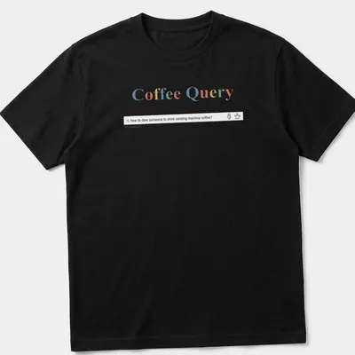 Colorful playful design of a coffee query text with coffee cups illustrations