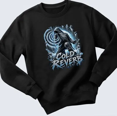 Icy design featuring a heavy metal vocalist with the text Cold Reverb — printed on a unisex sweatshirt