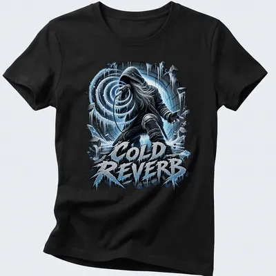 Icy design featuring a heavy metal vocalist with the text Cold Reverb — printed on a women's shirt