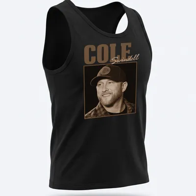 Vintage sepia print of Cole Swindell on a country music — printed on a tank top