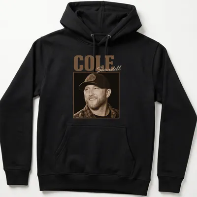 Vintage sepia print of Cole Swindell on a country music — printed on a unisex hoodie