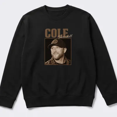 Vintage sepia print of Cole Swindell on a country music — printed on a unisex sweatshirt
