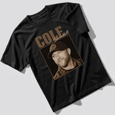 Vintage sepia print of Cole Swindell on a country music t-shirt