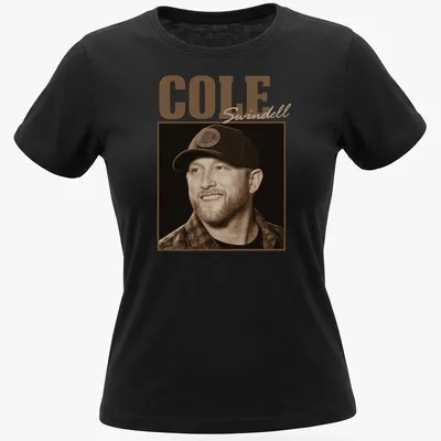 Vintage sepia print of Cole Swindell on a country music — printed on a women's shirt