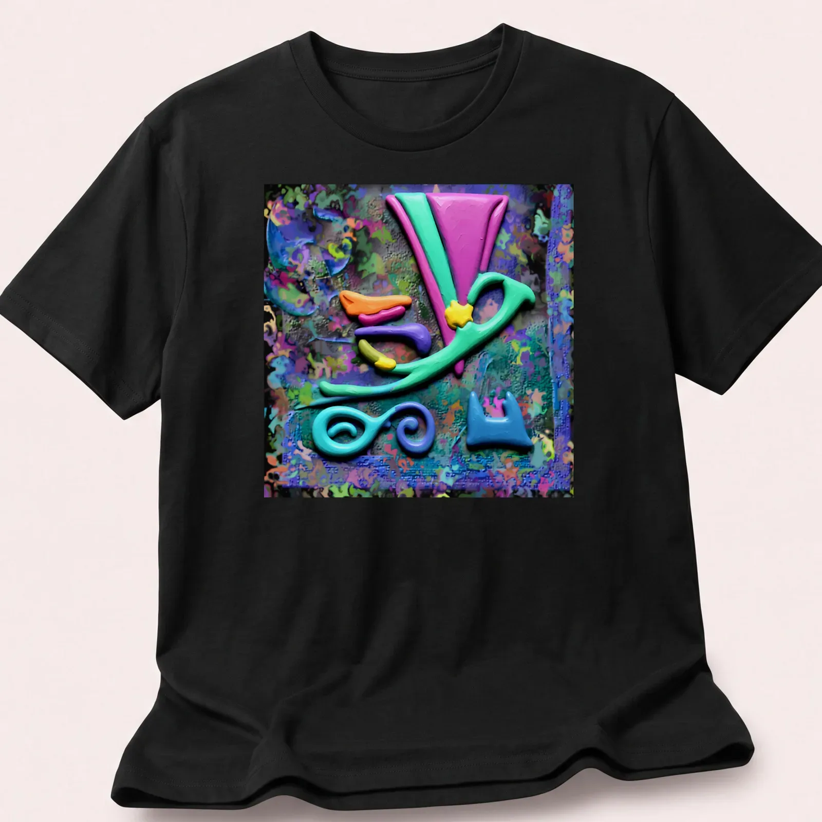 Colorful geometric abstract oil slick design in vibrant colors. — printed on a unisex t-shirt
