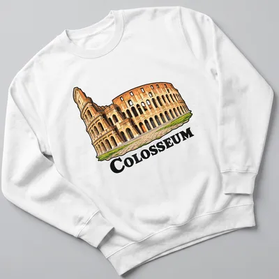 Intricate illustration of the Colosseum in tan, brown, and green tones — printed on a unisex sweatshirt