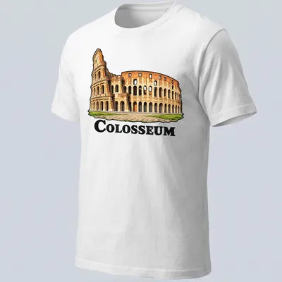 Intricate illustration of the Colosseum in tan, brown, and green tones