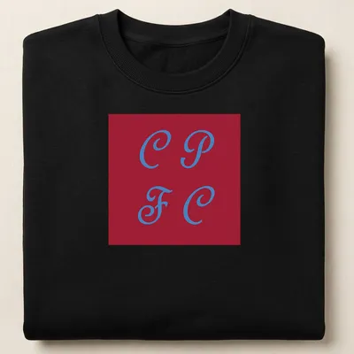Modern minimalist CPFC logo t-shirt in red and blue with bold lettering — printed on a unisex sweatshirt