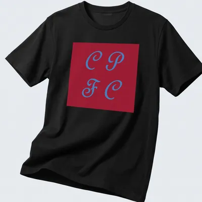 Modern minimalist CPFC logo t-shirt in red and blue with bold lettering