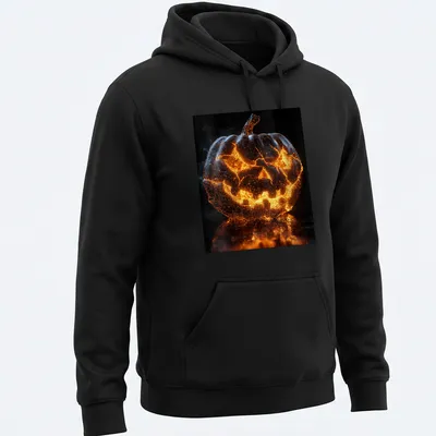 3D wireframe glowing pumpkin design on Halloween T-shirt in orange and gray — printed on a unisex hoodie