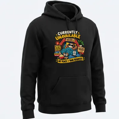 Cartoon sloth t-shirt with humorous text about peace and relaxation — printed on a unisex hoodie