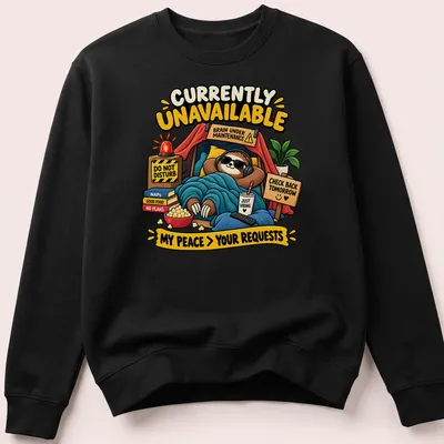 Cartoon sloth t-shirt with humorous text about peace and relaxation — printed on a unisex sweatshirt