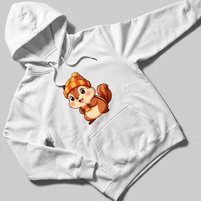 Kawaii style chipmunk holding candy corn in warm tones — printed on a unisex hoodie
