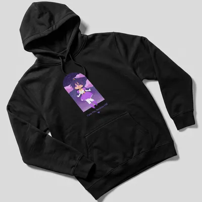 Kawaii anime character with the text 'Cute On, Drama Off' in purple, white, pink, and blue. — printed on a unisex hoodie