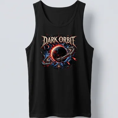 Cosmic scene T-shirt with planet and rings, featuring vivid space colors. — printed on a tank top