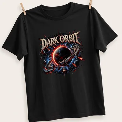 Cosmic scene T-shirt with planet and rings, featuring vivid space colors.