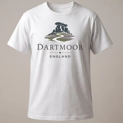 Modern illustrative print showcasing Dartmoor England landscape with hills and text