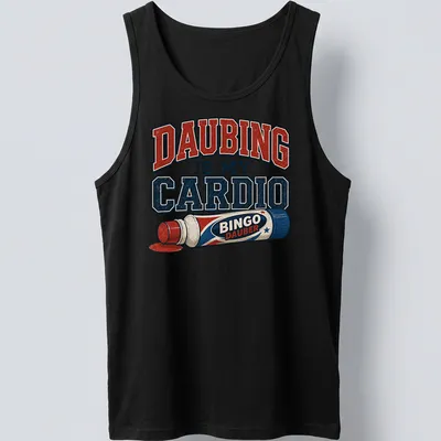 Vintage distressed T-shirt featuring bingo dauber graphic and humorous text — printed on a tank top