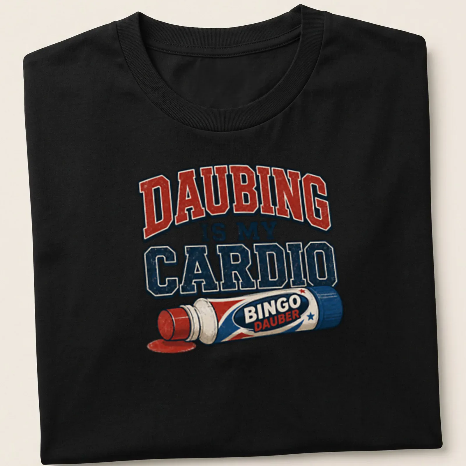 Vintage distressed T-shirt featuring bingo dauber graphic and humorous text — printed on a unisex t-shirt