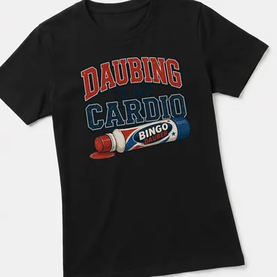 Vintage distressed T-shirt featuring bingo dauber graphic and humorous text — printed on a women's shirt
