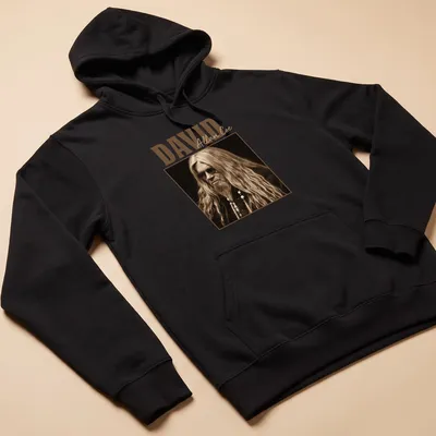 Vintage David Allan Coe t-shirt with distressed typography in brown and beige — printed on a unisex hoodie