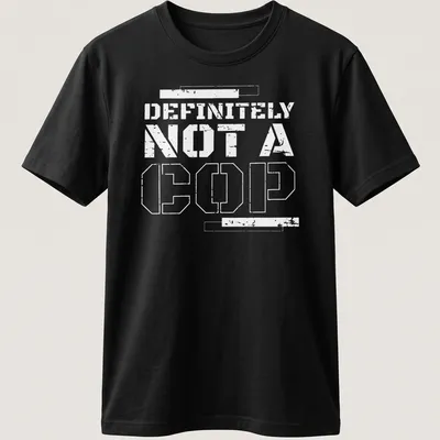 Bold statement t-shirt with the text 'DEFINITELY NOT A COP' in black and white