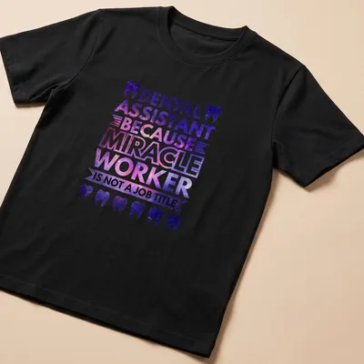 Galaxy-themed t-shirt for dental assistants with a whimsical tooth design