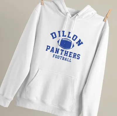 Distressed vintage Dillon Panthers Football t-shirt with bold lettering — printed on a unisex hoodie