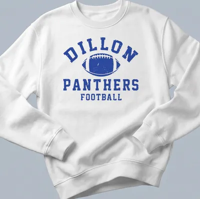Distressed vintage Dillon Panthers Football t-shirt with bold lettering — printed on a unisex sweatshirt