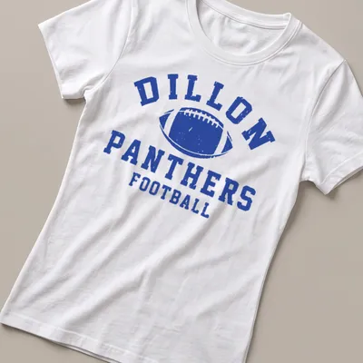 Distressed vintage Dillon Panthers Football t-shirt with bold lettering — printed on a women's shirt