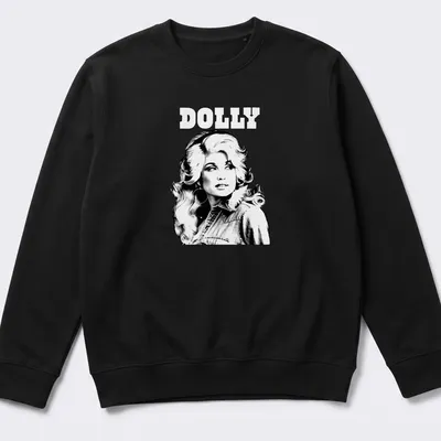 Vintage style t-shirt featuring Dolly Parton in black, white, and gray — printed on a unisex sweatshirt