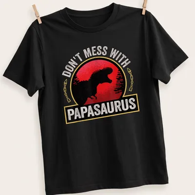 Vintage distressed T-shirt with a cartoon T-Rex and humorous text about Papasaurus.