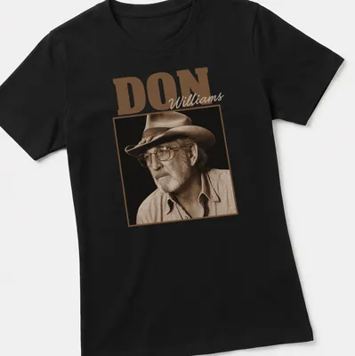 Vintage sepia t-shirt featuring Don Williams in earthy tones — printed on a women's shirt
