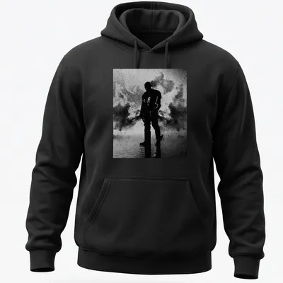 High contrast black and white silhouette of a man on a — printed on a unisex hoodie
