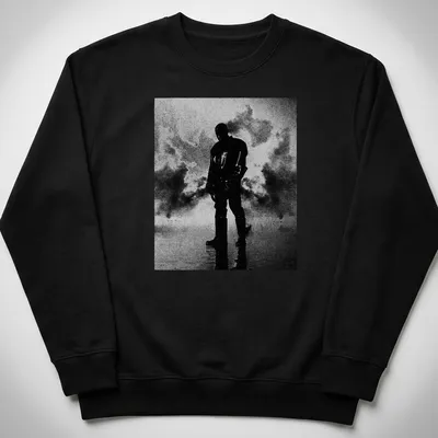 High contrast black and white silhouette of a man on a — printed on a unisex sweatshirt