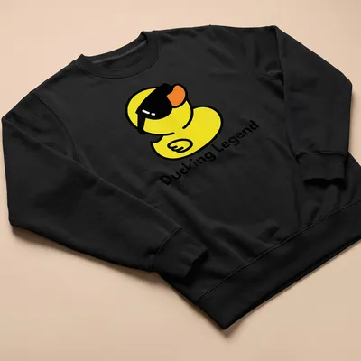 Cartoon duck in sunglasses with the words Ducking Legend printed above — printed on a unisex sweatshirt