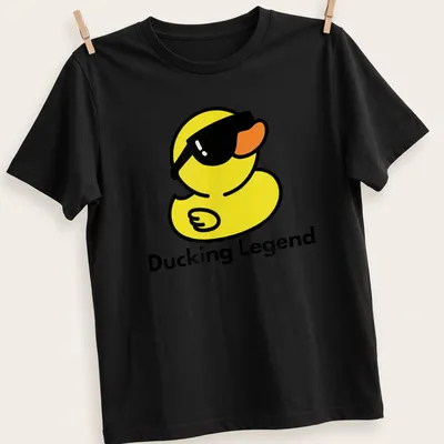 Cartoon duck in sunglasses with the words Ducking Legend printed above