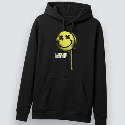 Graffiti style Electric Callboy tee featuring a playful smiley face — printed on a unisex hoodie