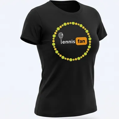 Playful tennis fan t-shirt featuring a pattern of colorful tennis balls — printed on a women's shirt