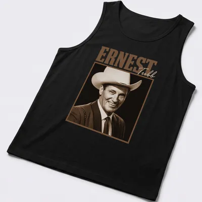 Vintage sepia Ernest Tubb t-shirt featuring classic country music design — printed on a tank top
