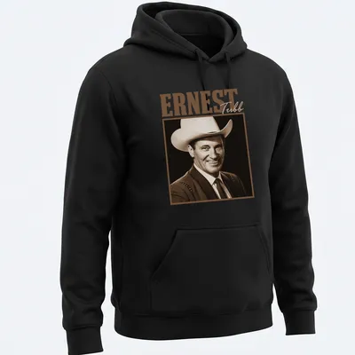 Vintage sepia Ernest Tubb t-shirt featuring classic country music design — printed on a unisex hoodie