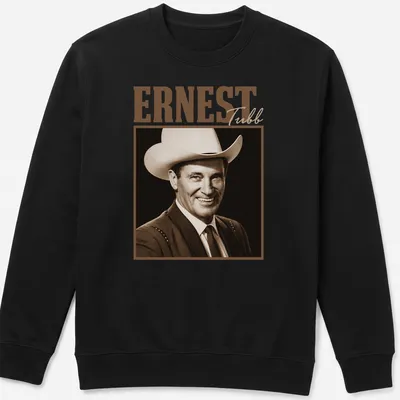 Vintage sepia Ernest Tubb t-shirt featuring classic country music design — printed on a unisex sweatshirt
