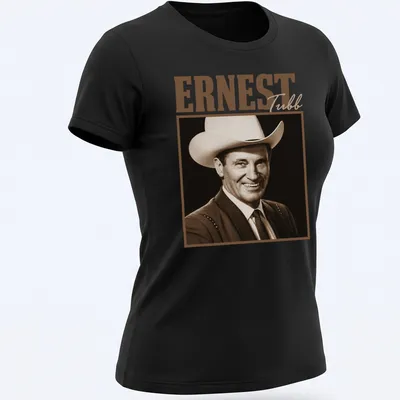 Vintage sepia Ernest Tubb t-shirt featuring classic country music design — printed on a women's shirt