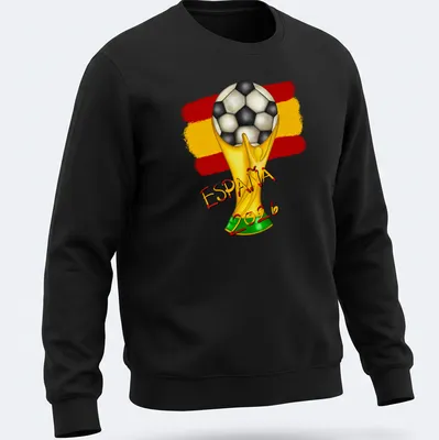 Colorful illustration of a soccer trophy with España 2026 text — printed on a unisex sweatshirt