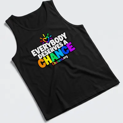 Colorful rainbow heart design with text promoting second chances — printed on a tank top