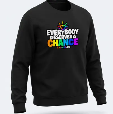 Colorful rainbow heart design with text promoting second chances — printed on a unisex sweatshirt