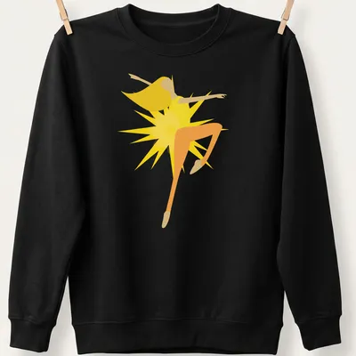Minimalist illustration of a dancer in bright colors - yellow, orange, light beige — printed on a unisex sweatshirt