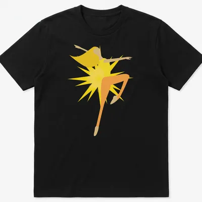 Minimalist illustration of a dancer in bright colors - yellow, orange, light beige