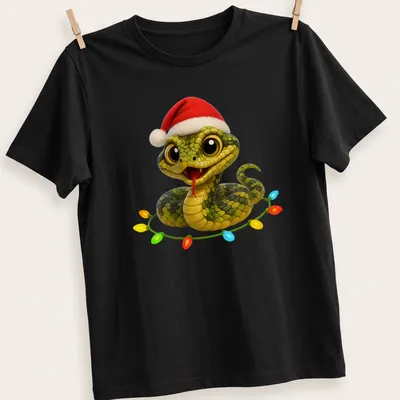 Cartoon Fer De Lance Viper adorned with colorful Christmas lights